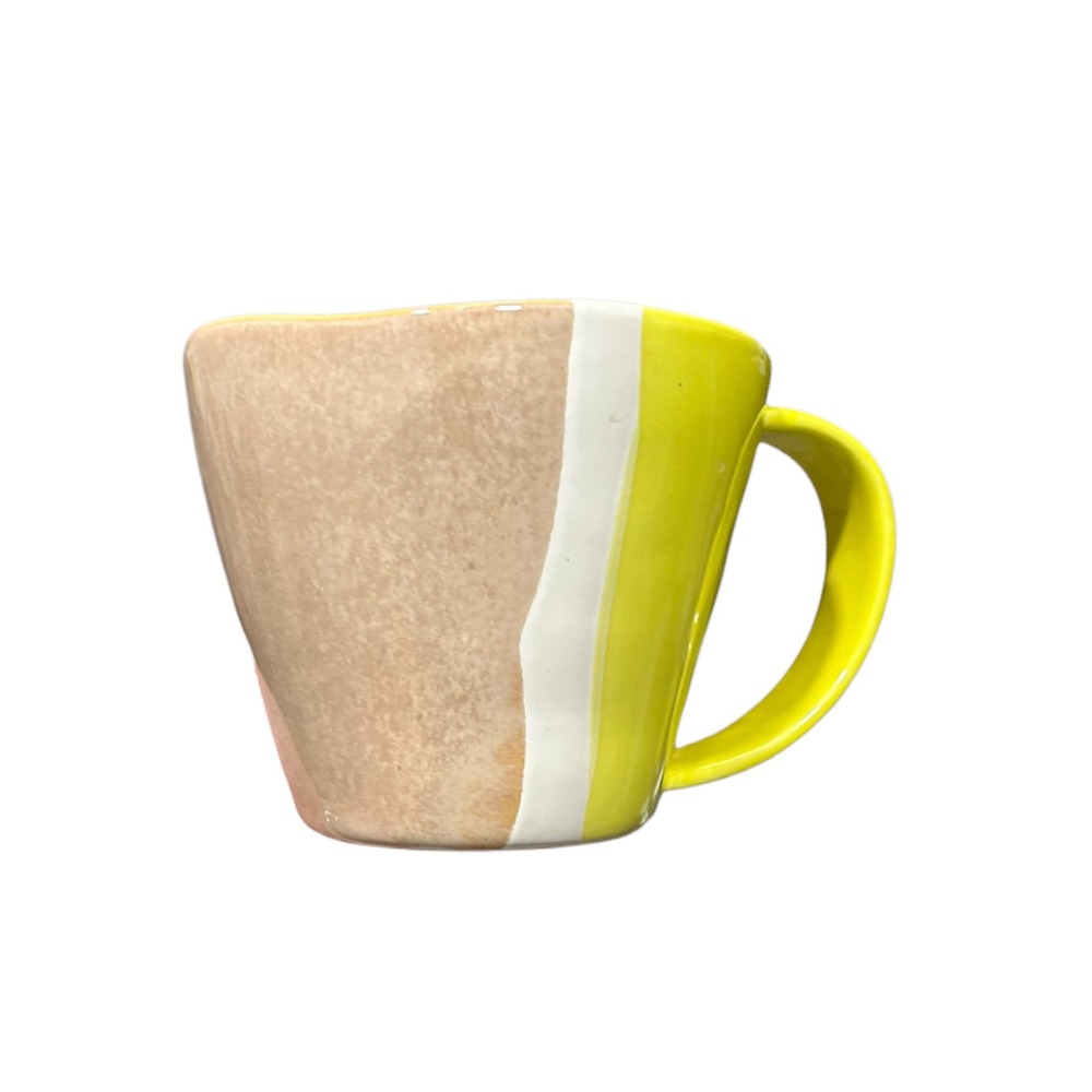 Anthropologie Yellow White Sand Striped Organic Stoneware Coffee Mug 2738